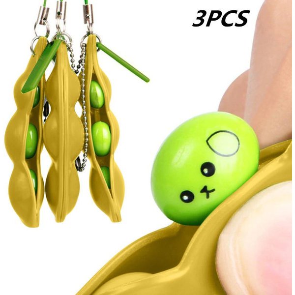 Juguetes Fidget DecompresióN Juguetes Edamame Squishy Frijoles Para Apretar Llavero Lindo EstréS Juguete Para Adultos Goma NiñAs NiñOs Regalo De Navidad-image