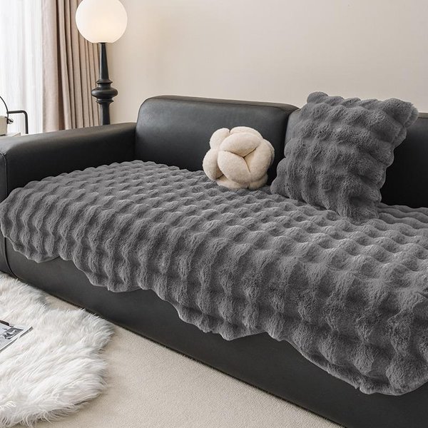 Protector De Sofá De Felpa ImitacióN Piel De Conejo Gruesa Dobladillo Curvo Antideslizante Toalla De Felpa Para Sofá CojíN De Sofá Para Sala De Estar Para DecoracióN Del Hogar 110*160Cm-image