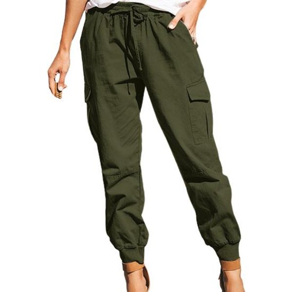 Elastyczny śCiąGacz W Pasie Proste Spodnie Cargo Z Wysokim Stanem Z Wieloma Kieszeniami Spodnie Damskie Streetwear M Black-image