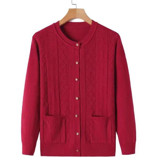 SuéTeres De Punto Suave Para Mujeres Mayores De Mediana Edad Primavera OtoñO SóLido Elegante Chaqueta CáRdigan Prendas De Abrigo Tops Madre 3XL Brown-image