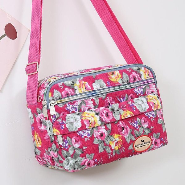 Casualowa Torba Na Ramię Z Nylonu Retro, Wielowarstwowa, Z Nadrukiem Kwiatowym, Torebka Dla Mamy, Modna Damska, Vintage, Kwiatowa, Torba Typu Crossbody Gray-image