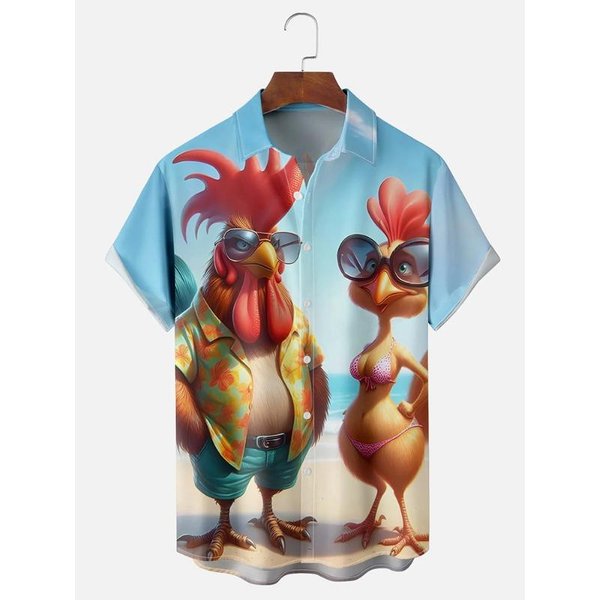 Camisa De Manga Corta Hawaiana Para Hombre Estampado De Pollo De Dibujos Animados Camisa Casual De Verano Para Hombre Moda Urbana Diaria Camisa De Manga Corta Para Hombre XL-image