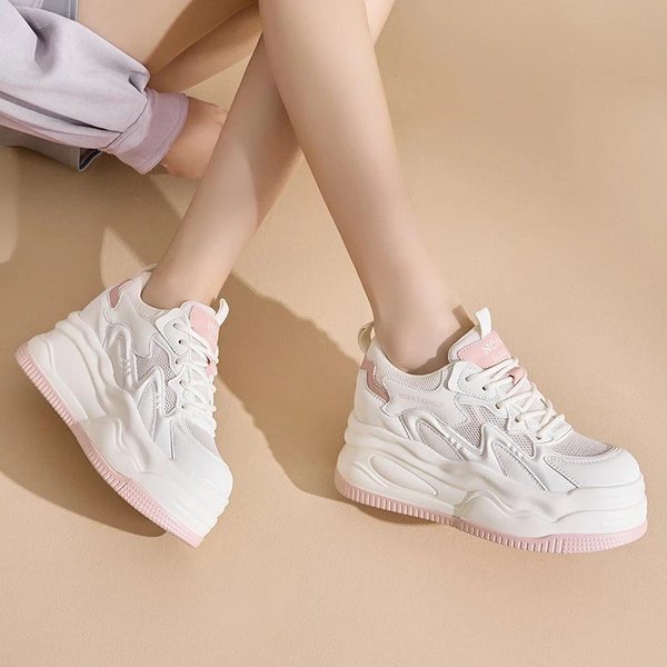 8.5CM Nuevas Zapatillas De Plataforma Para Mujer Zapatos Casuales De Moda Para Dama Zapatillas Gruesas Zapatos Vulcanizados Para Mujer Zapatos Para Correr 40 Beige-image
