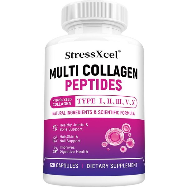 Suplement Diety Peptydy Kolagenu WieloskłAdnikowy, Z Mieszanką ProbiotykóW PrebiotykóW, Witaminą C 120 Capsules-image