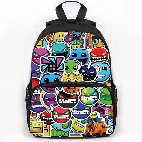 Dzieci DużA Pojemność Angry Geometry Dash Nadruk Plecak Uczniowie Torby Szkolne Dla DziewcząT ChłOpcóW KreskóWkowy Tornister Plecaki PodróżNe-image