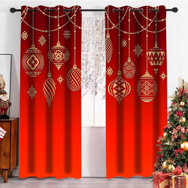 Cortinas Decorativas NavideñAs 3D Rojas Delicadas AñO Nuevo SalóN Dormitorio BalcóN Ventana Cortinas Decorativas 2 Paneles 50W130H(Cm)X2Pcs&Hook-image