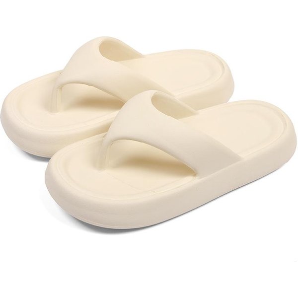 Letnie Klapki Kapcie Unisex Gruba Podeszwa EVA AntypośLizgowe Kapcie Pod Prysznic Kapcie Domowe Do WewnąTrz I Na ZewnąTrz Kapcie Na Plażę 36-37 Beige-image