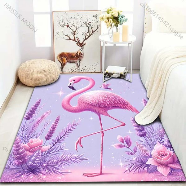 1 Szt. Elegancki Dywan Z Nadrukiem Flaminga AntypośLizgowa Mata PodłOgowa Do Salonu Sypialni Sofy WystróJ Domu DużY Rozmiar WytrzymałY 40X60Cm (16X24In)-image