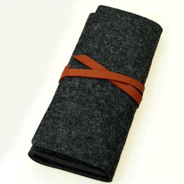 Estuche Para LáPices Sencillo De Gran Capacidad, PortáTil, Con Cortina Para BolíGrafos, Para Estudiantes, PapeleríA, Almacenamiento, Bolsa Para BolíGrafos De Tela De Fieltro Para Pintar, Estuche Enrollable Para LáPices Gris Oscuro-image
