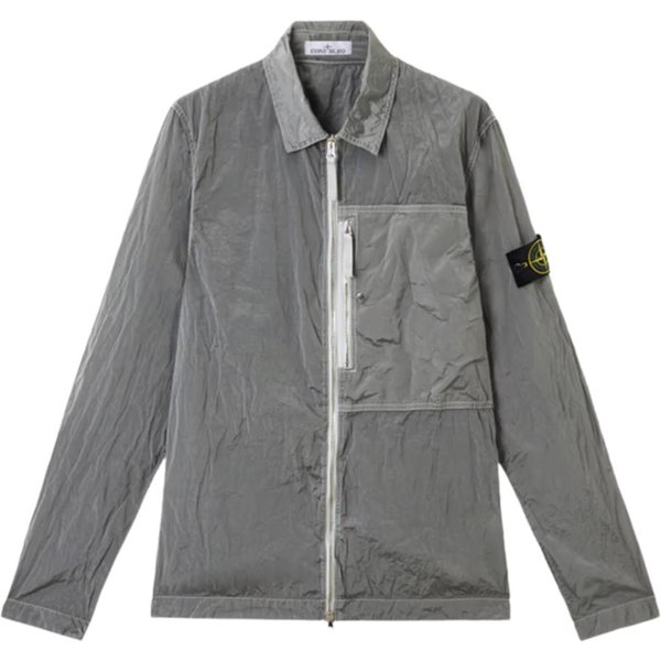 Stone Island Ss25 Nylon Metal Jednolity Naszywka Z Logo Kurtka Z DłUgim RęKawem Na Zamek MęSkie Kurtki Srebrno-Szary K1S1512000-05S0019-V0061 XXL Gray-image