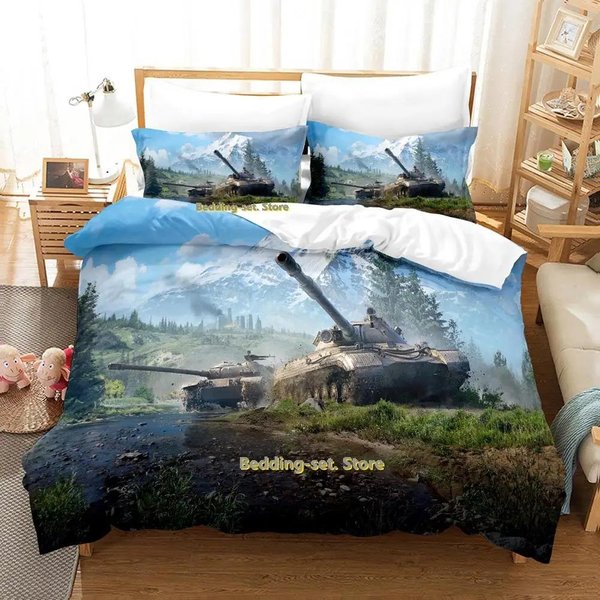 ColeccióN De Ropa De Cama World Of Tanks Individual Twin Full Queen King Size ColeccióN De Cama Dormitorio Adulto NiñO Colecciones Funda NóRdica Anime Parure De Lit Cama 70X133Cm 2Pcs Gray-image