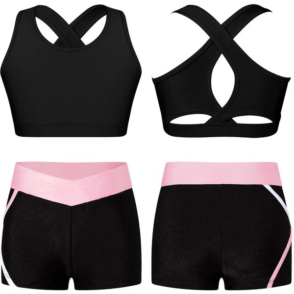 DziecięCe DziewczęCe 2-CzęśCiowe Stroje Do TańCa KróTki Top Z Spodenkami Booty Zestaw OdzieżY Sportowej Gimnastyka Trykot Dancewear 11-12 Years-image