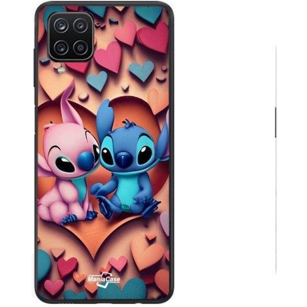 Coque - Maniacase - Galaxy A12 - Silicone - Souple - Stitch Angel Coeur Coloré Negro-image