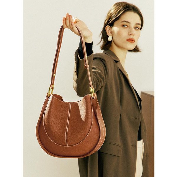 Nuevo Bolso Bandolera De Piel De Vacuno De Capa Superior Nicho Lujo Ligero DiseñO Bolso De Hombro Tipo Silla De Montar Bolso De Cuero Genuino Bolso De Mujer-image