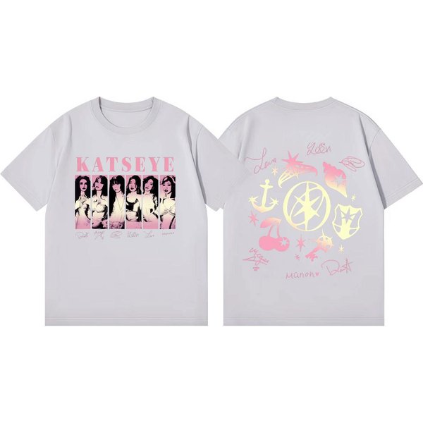 Kpop Katseye World Tour 2026 Koszulka Unisex Odzież Damska Moda Y2K Oversize Koszulki Letnia Codzienna BawełNiana Koszulka Z KróTkim RęKawem 2XL Gray-image
