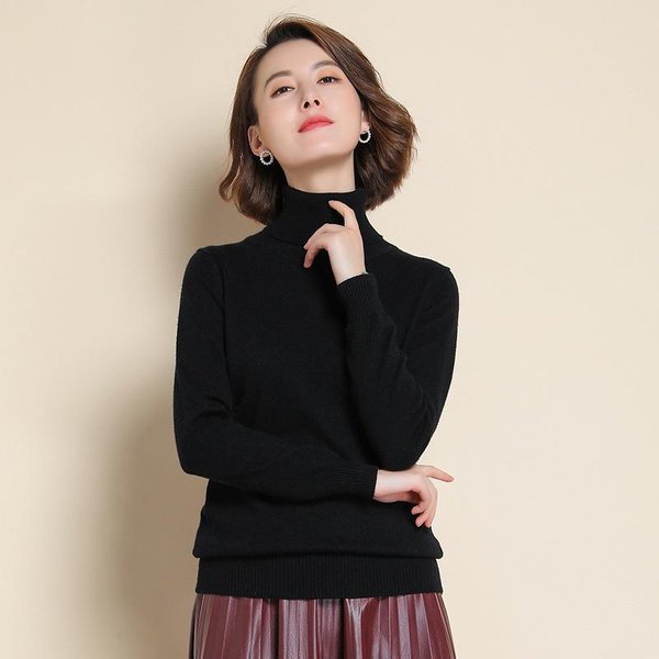 WełNiany Sweter Z Czystego Kaszmiru Damski Dzianinowy Sweter Z Golfem Kaszmirowy Sweter Elastyczność Pull Wysokiej Szyi Swetry Dziewiarskie Xxxl Beige-image