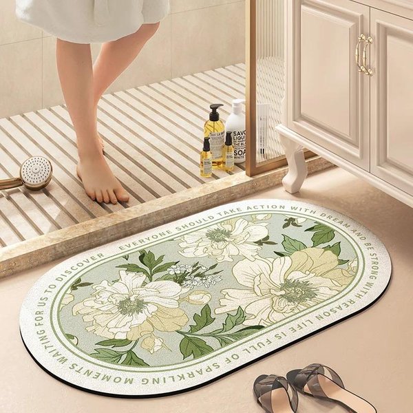 Francuski Retro Kwiatowy Dywanik ŁAzienkowy Super ChłOnny AntypośLizgowy SzybkoschnąCy Dywanik PodłOgowy Do ŁAzienki Sypialni Wystroju Domu 40X60Cm 16X24Inch White-image