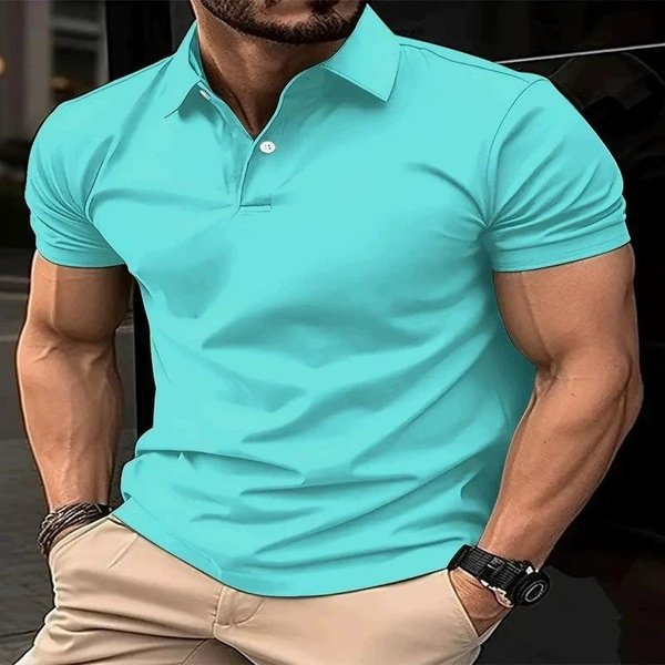 Camisa Polo De Manga Corta Para Hombre, Top Casual De Corte Ajustado Para El Uso Diario L Blue-image