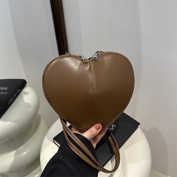 Modna Prosta I Modna MałA Torba W Jednolitym Kolorze Dla Kobiet Na Wiosnę Nowa PięKna Tekstura Torba Jednoramienna Crossbody W KształCie Serca Dla Kobiet Brown-image