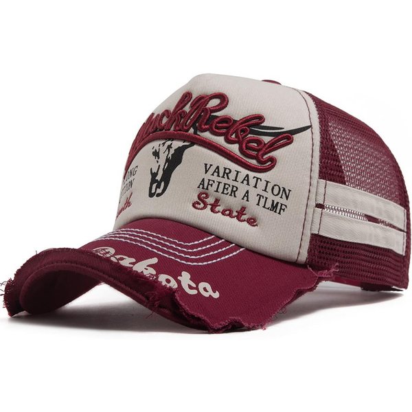 Letnia Siatkowa Czapka Trucker MęSka Vintage Z Haftem Czapka Baseballowa Daszek PrzeciwsłOneczny Retro Snapback Damska Hip Hopowa Czapki Typu Dad Na ZewnąTrz Casual Adjustable Czerwony-image