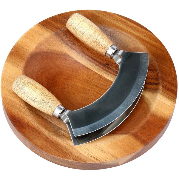 Set Con Tabla De Cortar Redonda Acero Inoxidable Picador Basculante Rebanador Cortador Resistente A La CorrosióN Cortador De Pizza Rebanador Basculante Cortador Ulu-image