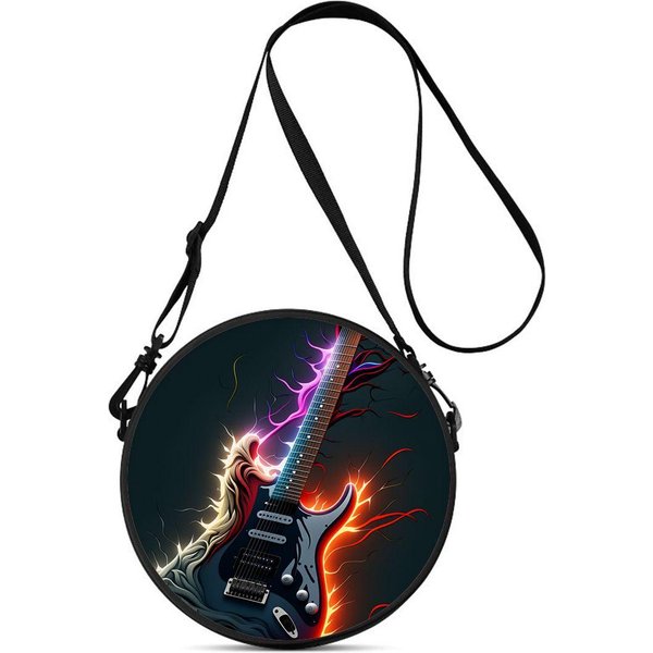 Bolso Cruzado Casual Con Estampado De Guitarra, Bolso De Hombro Redondo, Correa Ajustable Diaria Para Mujer, Mejores Regalos, Plano 2D Black-image