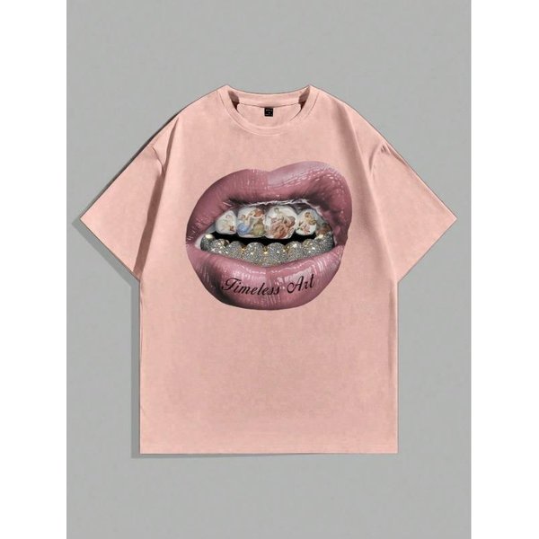 T-Shirt Z Nadrukiem Ust T-Shirt MęSki Letni BawełNiany Casualowy Z KróTkim RęKawem MęSki S Beige-image