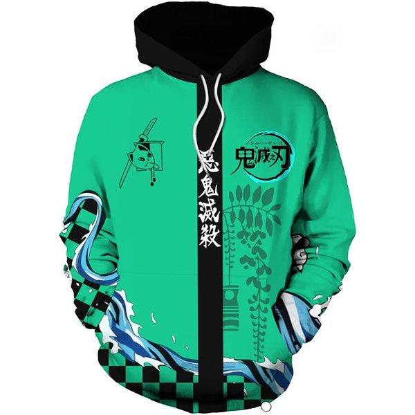 Anime Demon Slayer Kimetsu No Yaiba 3D Bluza Z Kapturem Bluzy Demon Slayer Agatsuma Zenitsu Tomioka Giyuu Cosplay MężCzyźNi PłAszcz StróJ 3XL Black-image