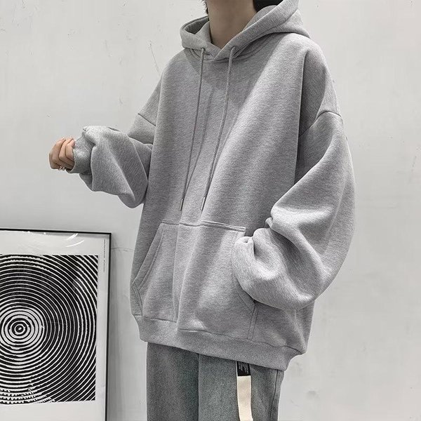 MęSka Bluza Z Kapturem Oversize W Jednolitym Kolorze - Modna Codzienna Kurtka Jesienna W Stylu KoreańSkim M Light W Kolorze Szarym-image