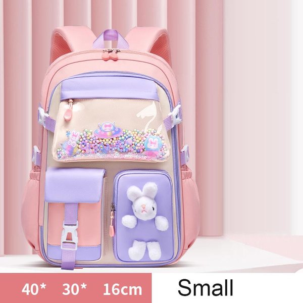 Mochila Escolar Primaria Grados 1-5 Linda Colorida Bolsa Escolar Para NiñAs Impermeable Gran Capacidad Dibujo Animado De Conejo Mochila Escolar-image