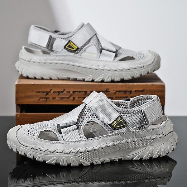 Sandalias De Verano Para Hombre, Zapatos Casuales De Cuero Genuino Para Hombre, Sandalias De Cuero Para Hombre Para Exteriores, Zapatos De Playa Para Hombre, Zapatos Romanos Para Hombre 43 Gray-image