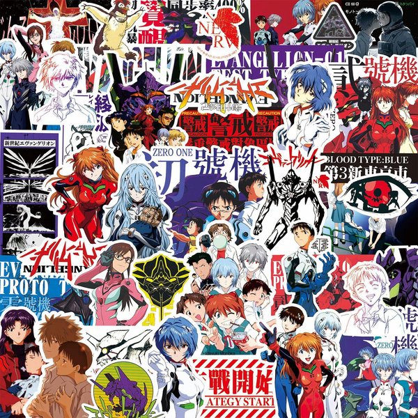 70/75 Szt. Czarno-BiałE Naklejki Szkicowe Neon Genesis Evangelion Klasyczne Naklejki Anime Na Notes Deskorolkę Rower Naklejka Red-image