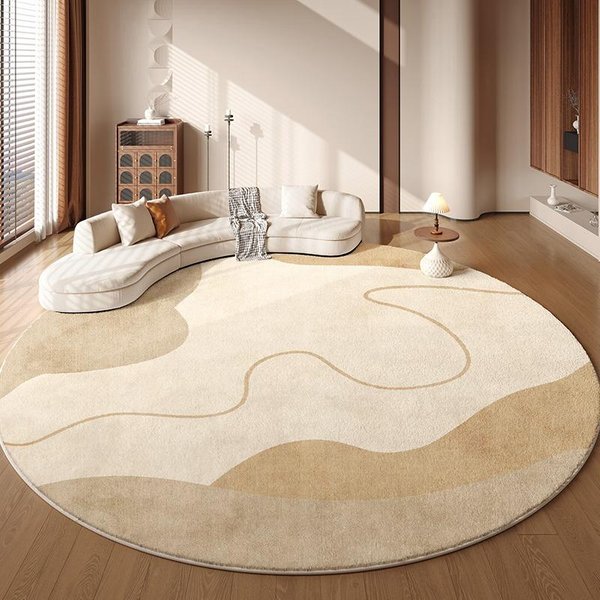BeżOwy OkrąGłY Dywan Do Salonu I Sypialni – MięKki Puszysty Dywanik PodłOgowy, JapońSki Styl Dywanik Pod ŁóżKo, Przytulna Dekoracja Domu Diameter 100Cm(39In)-image