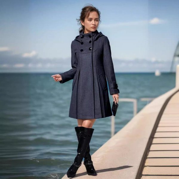 Chaqueta De Lana Para Mujer Ropa De Mujer Abrigo De Lana Mediano Y Largo Gabardina Con Capucha Xxxl Black-image