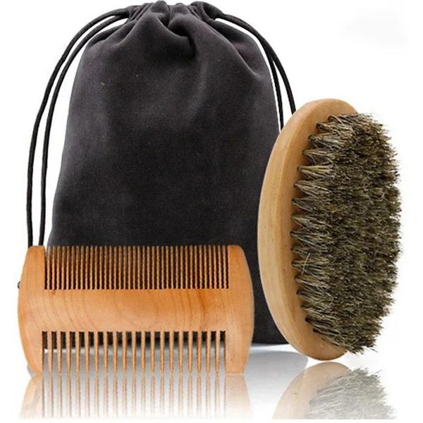 Set De Brocha De Afeitar Para Hombre Cerdas De Jabalí PortáTil Barbero Natural Cepillo Para Barba Para Limpieza Facial Herramienta De Estilismo MarróN-image