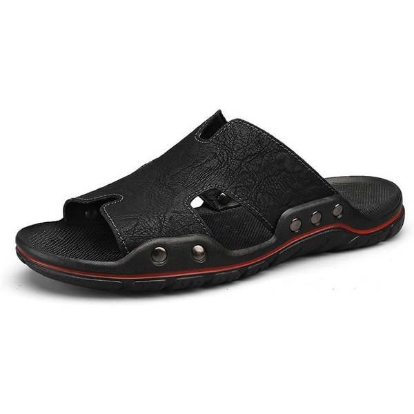 Zapatillas De Cuero Genuino De Piel De Vaca Para Hombre Talla Grande Chanclas Sandalias Zapatos Casuales De Playa De Suela Blanda Para Hombre Sandalias De Moda Para Hombre 39 Black-image