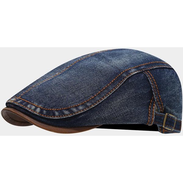 Nowa Patchworkowa BrąZowa Rondo DżInsowa PłAska Czapka Retro MęSka I Damska Beret Wiosna Jesień Casualowa Vintage Czapka Newsboy BawełNiana Regulowana Gray-image