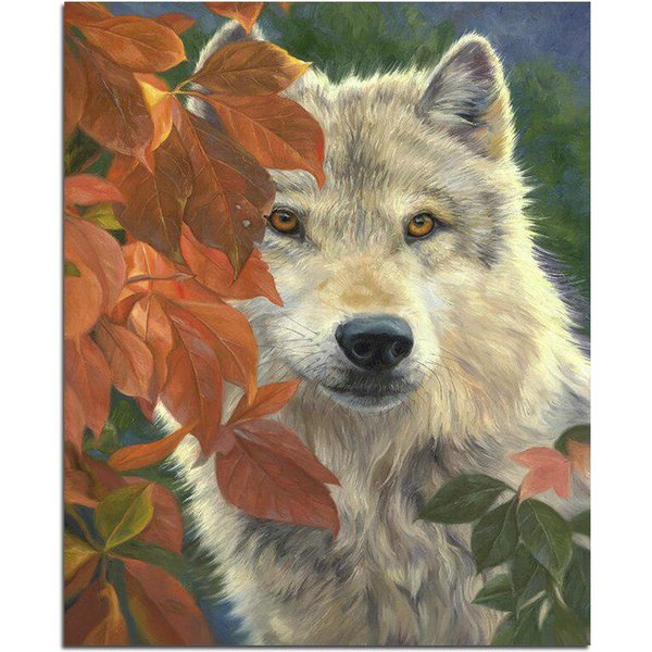 Diamantes Mosaico Lobo 5D Pintura De Diamantes DIY Animal Redondo Completo Bordado De Diamantes De Lobo 20X30CM-image