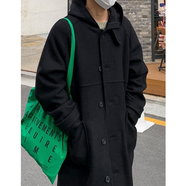 Abrigo De Lana Medio Y Largo Con Capucha Para Hombre Invierno VersióN Coreana Holgado Chaqueta CáLida De Lana 2XL Black-image