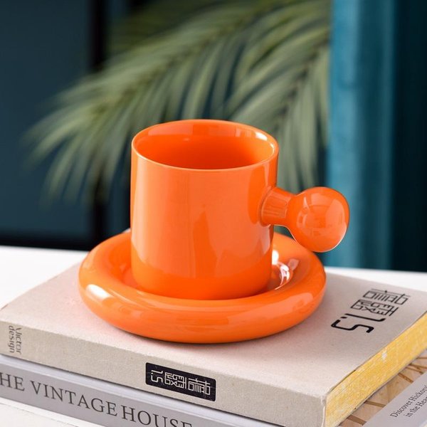 Wysoko WygląDająCy Macaron Nordic Ceramiczny Kubek Kubek Nisza FiliżAnka Do Kawy I Spodek Zestaw Kreatywny Prezent 201-300Ml-image