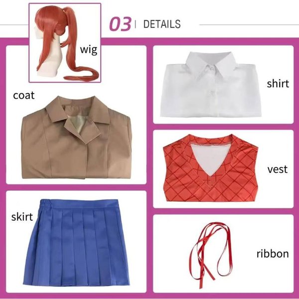 Anime Doki Literature Club Monika Cosplay Sayori Yuri Natsuki Disfraces De Halloween Para Mujeres Vestido Vestido Ropa Xxxl Blanco-image