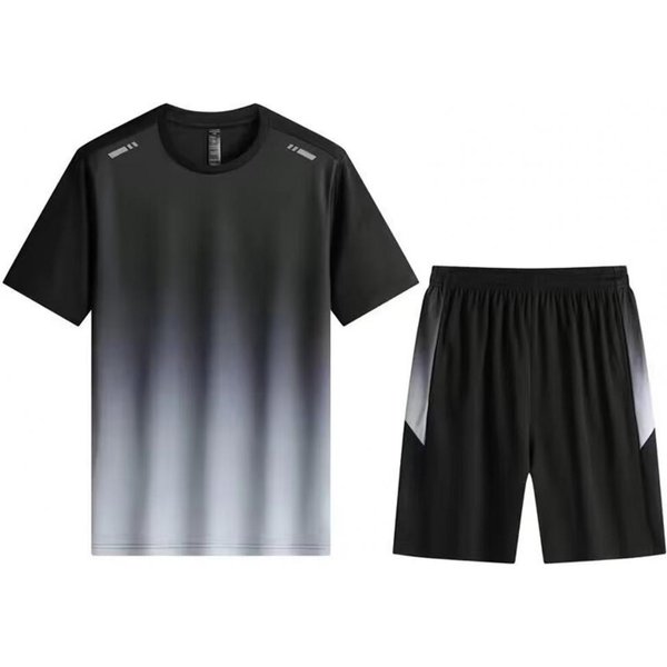Conjunto De 2 Piezas De Ropa Deportiva Para Hombre, Camiseta De Manga Corta Con Cuello Redondo Y Cintura EláStica, Pantalones Cortos De Pierna Ancha, Conjunto De Ropa Deportiva De Color Degradado XL Gris-image