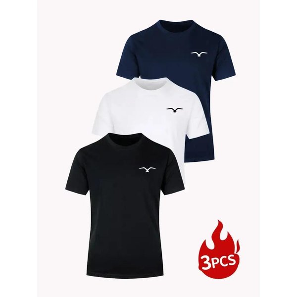 3 Sztuki MęSkie Lekkie OddychająCe Koszulki SzybkoschnąCe OdprowadzająCe Wilgoć OkrąGłY Dekolt Topy CałOroczne Codzienne T-Shirty Xl-image