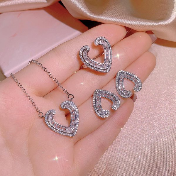 Juego De Collar, Pendientes Y Anillo De PedreríA Con Goteo De Agua Personalizado Europeo Y Americano, Accesorios Nupciales Brillantes-image