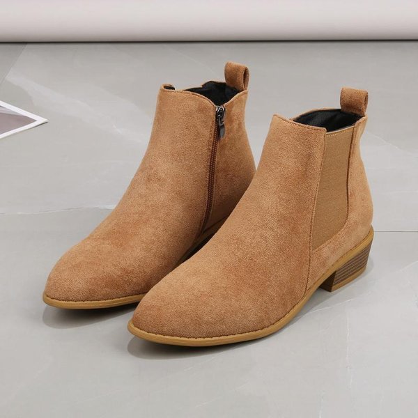 Botas De Mujer OtoñO Puntera Suede TacóN Grueso Botines Mujer Talla Grande 43 Cremallera Botines Con TacóN Botas De Mujer 42 Brown-image