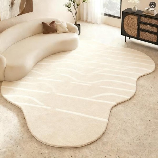 Dywan W Nieregularnym KształCie Do Dekoracji Sypialni Dywan Liniowy Do Domu Gruby Pluszowy Dywan Kremowy Styl Dywany Do Salonu Puszysta MięKka Mata PodłOgowa Do Salonu 80X160Cm White-image