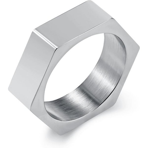 Anillo Hexagonal Liso Grabado De Acero De Titanio Estilo FríO Neutro Para Hombre Anillo De Acero Inoxidable Personalizado Nicho De Moda 10#-image