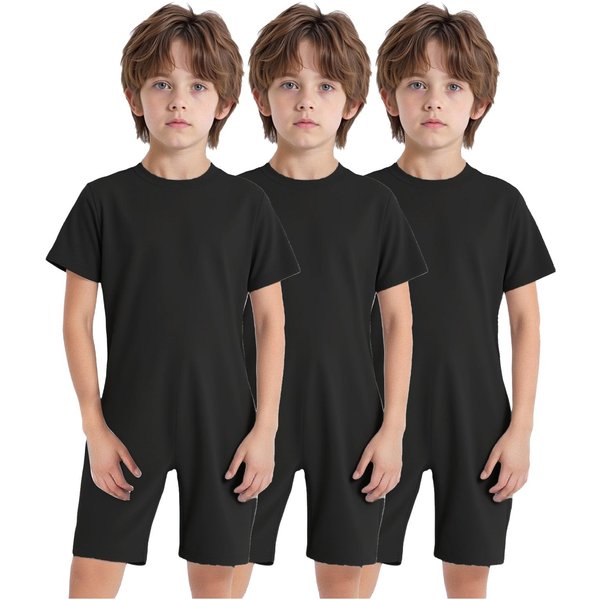 3 Piezas Ropa Adaptativa Especial Para NiñAs NiñOs Cuello Redondo Manga Corta Cremallera Trasera Invisible Mono De Color SóLido 3-4 Years Beige-image