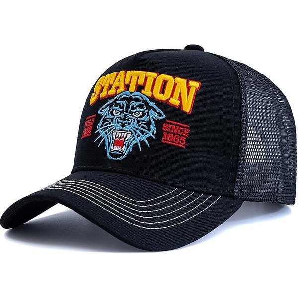 Czapka Z Haftowanym Wzorem GłOwy Tygrysa OddychająCa Siatka Czapka WęDkarska Nowy Styl ZewnęTrzna Czapka Trucker Regulowany Snapback Dla MężCzyzn I Kobiet 56Cm-60Cm-image