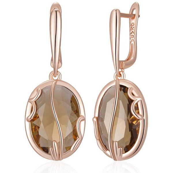 Pendientes Colgantes Ovalados Grandes Marrones Brillantes De ZircóN Natural Para Mujer ÚNicos Color Oro Rosa Alta Calidad JoyeríA Fina Diaria-image